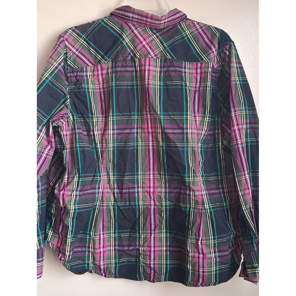 J. Crew Slim Fit Plaid Button Down Shirt Pink Green Navy Multi Color Size 20 - Picture 3 of 4